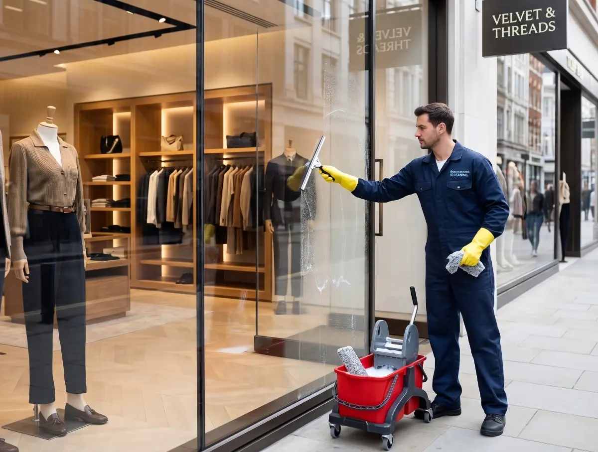 Limpieza de escaparates de comercio en Badajoz